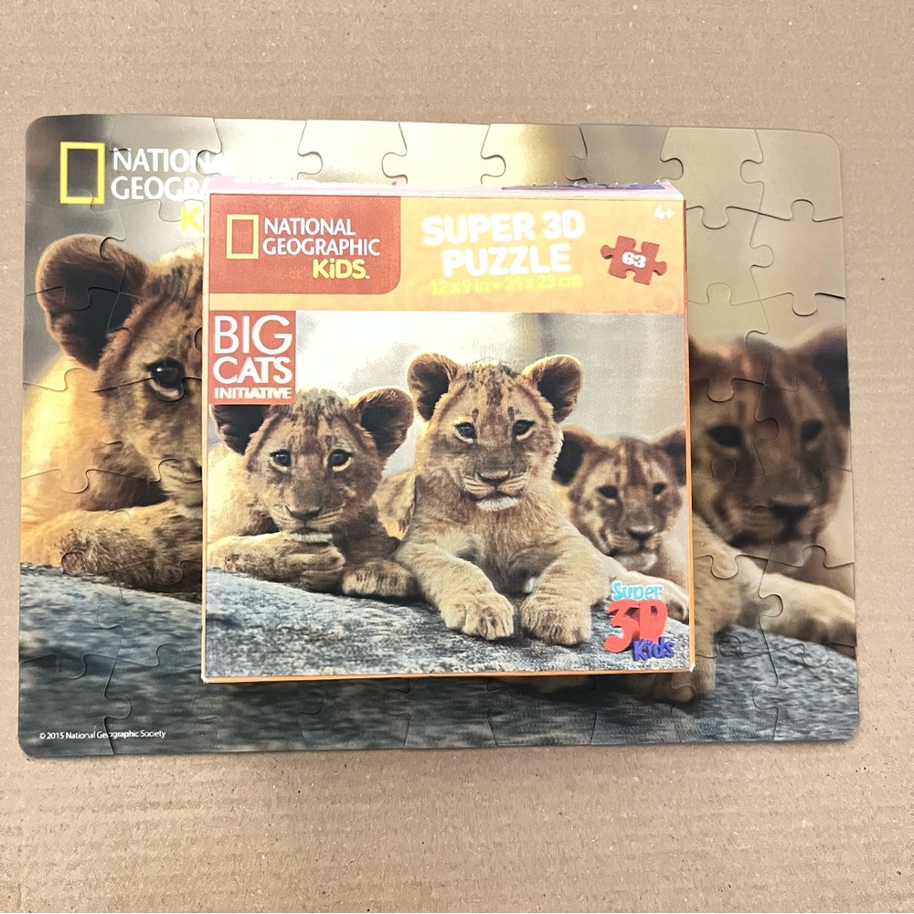 National Geographic Puzzle Kids Amazing Animals Lion Cubs 63 Piece 3D Jigsaw